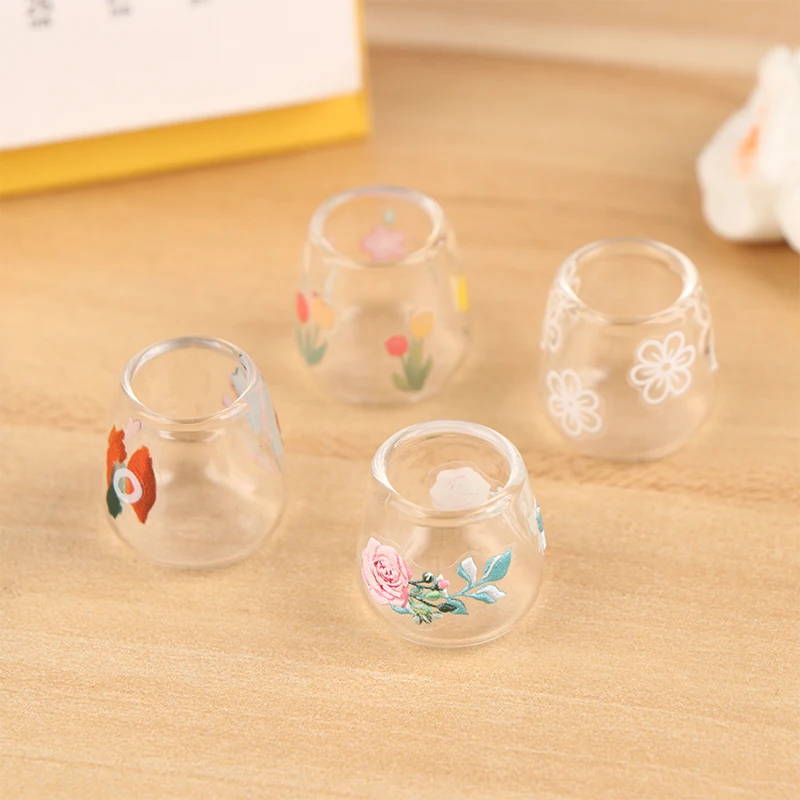 4Pcs/set Kawaii Dollhouse Clear Glass Cups Miniature Dolls House Cup Model Doll House Home Decoration