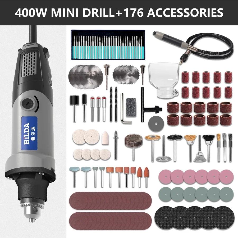 HILDA 400W Mini Drill Bit 6-position Rotating Tool Mini Carving Electric Drill Rotating Tool Electric Tool