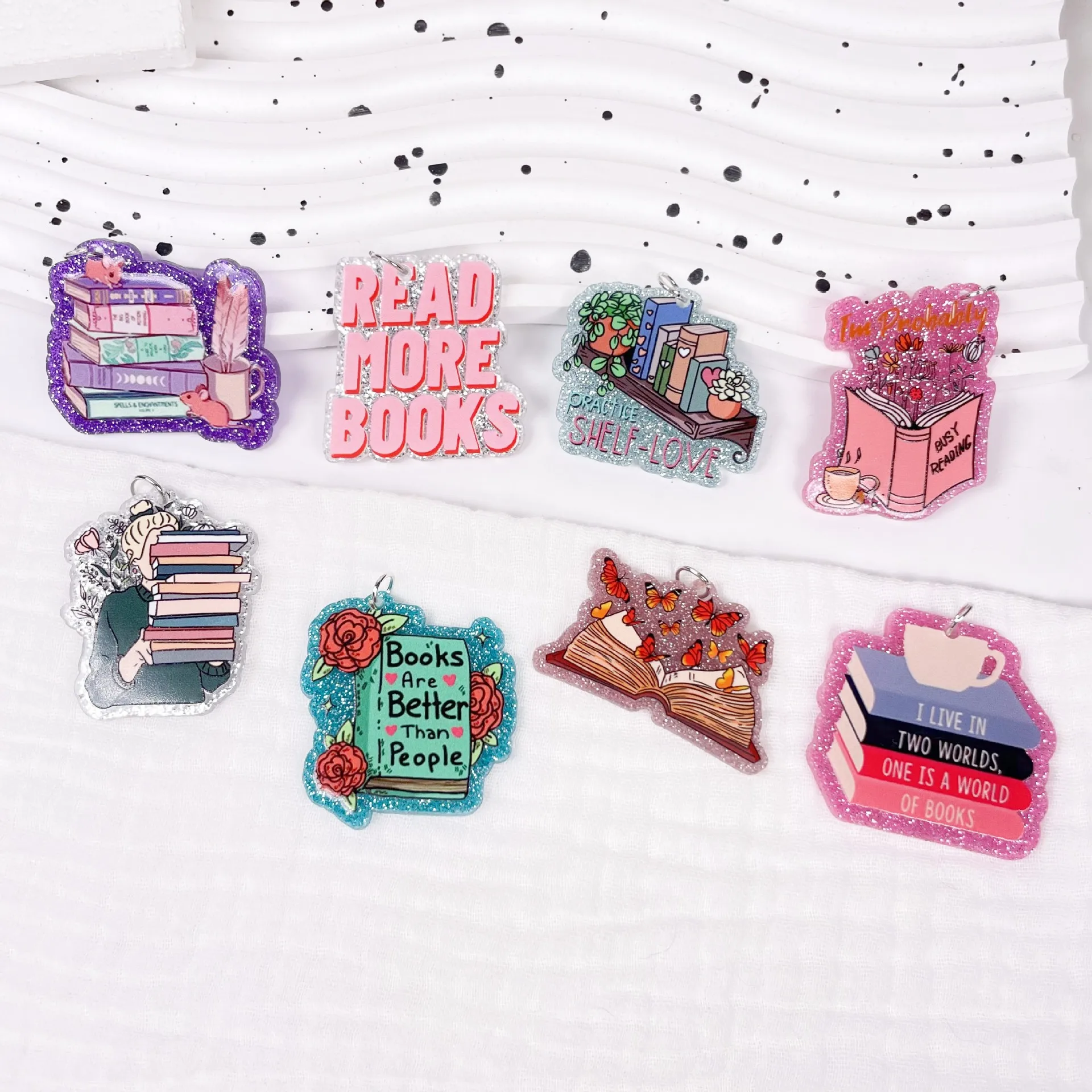 Mixed Pink Books Coffee Acrylic Charms Flat Back Epoxy Pedant Fit Earrings Jewelry Making Teacher Student Gift