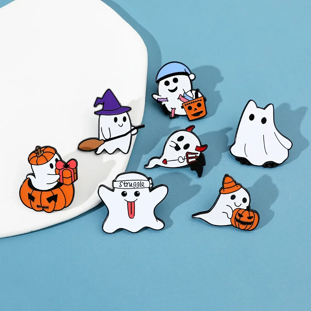 Cartoon Halloween Brooches Enamel Badge Creative Funny Little Ghost Pumpkin Pins for Backpack Jacket Cosplay Accessories Gifts