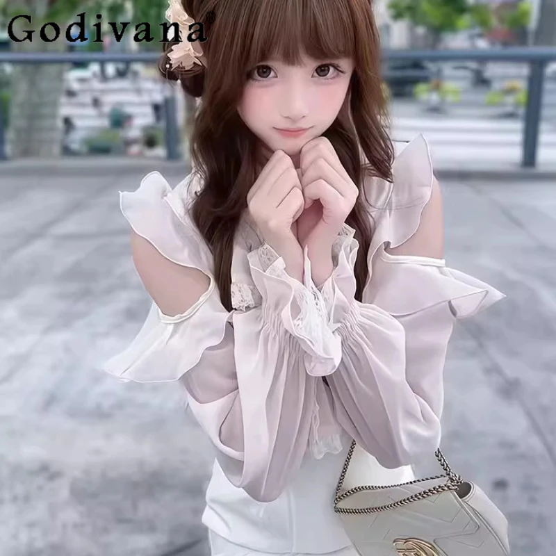 سلسلة واضحة الوردي Bowknot لوليتا فستان للنساء المرقعة الدانتيل حافة قبالة فستان باكتاف مفتوحة الإناث اليابانية الحلو فستان مكشكش