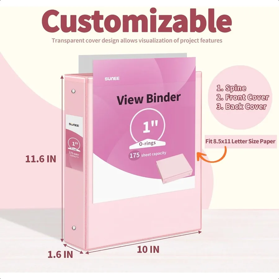 Raccoglitore a 3 anelli da 1 pollice Confezione da 4 Clear View 1 raccoglitori Tre anelli in PVCFree da 8,5x11 pollici per documenti scolastici o in ufficio Pasta assortita