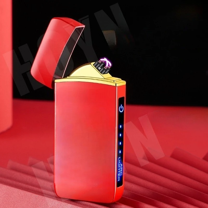 Hot Electric Windproof Metal Lighter Double Arc Flameless Plasma Rechargeable USB Lighter LED Power Display Touch Sensor Lighter - Image 3