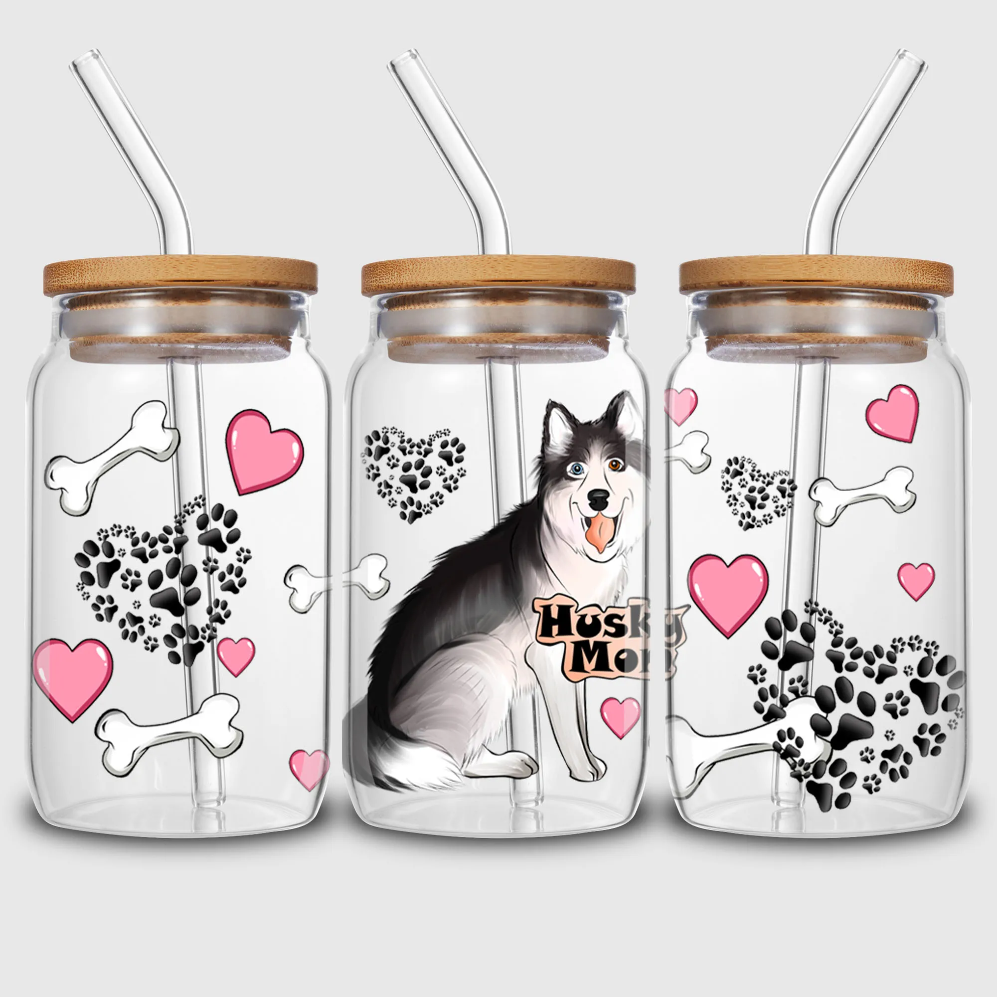 5 Sheets Dog UV DTF Mug Stickers, Glass DTF Transfer Stickers, Waterproof Funny Puppy Wipes Transfers for 16 oz Glass, Mugs,