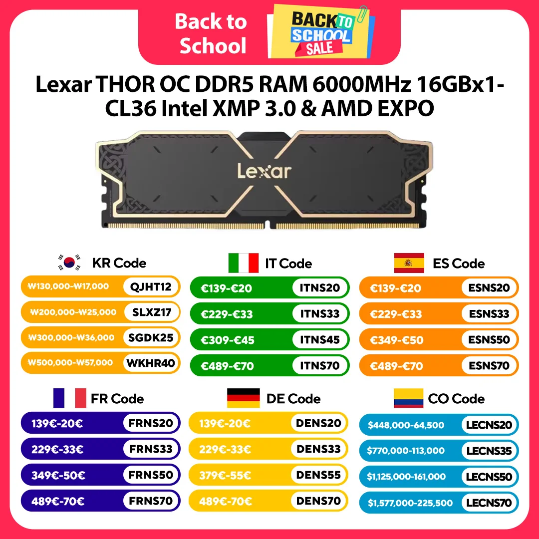 Lexar DDR5 RAM THOR OC 6000MHz 16GBx1 CL36 CXMT DRAM-Chip Intel XMP 3.0 & AMD EXPO Übertaktungs-Speicher für PC-Gamer