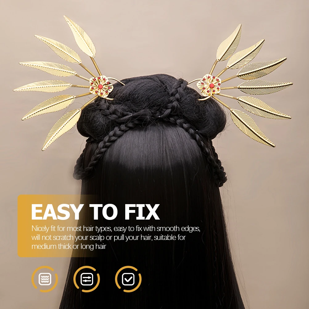 

Golden Leaves Hairpin Vintage Chinese Pins Accessories for Women Hair Decorations Durable Metal Design Suitable Wedding Party