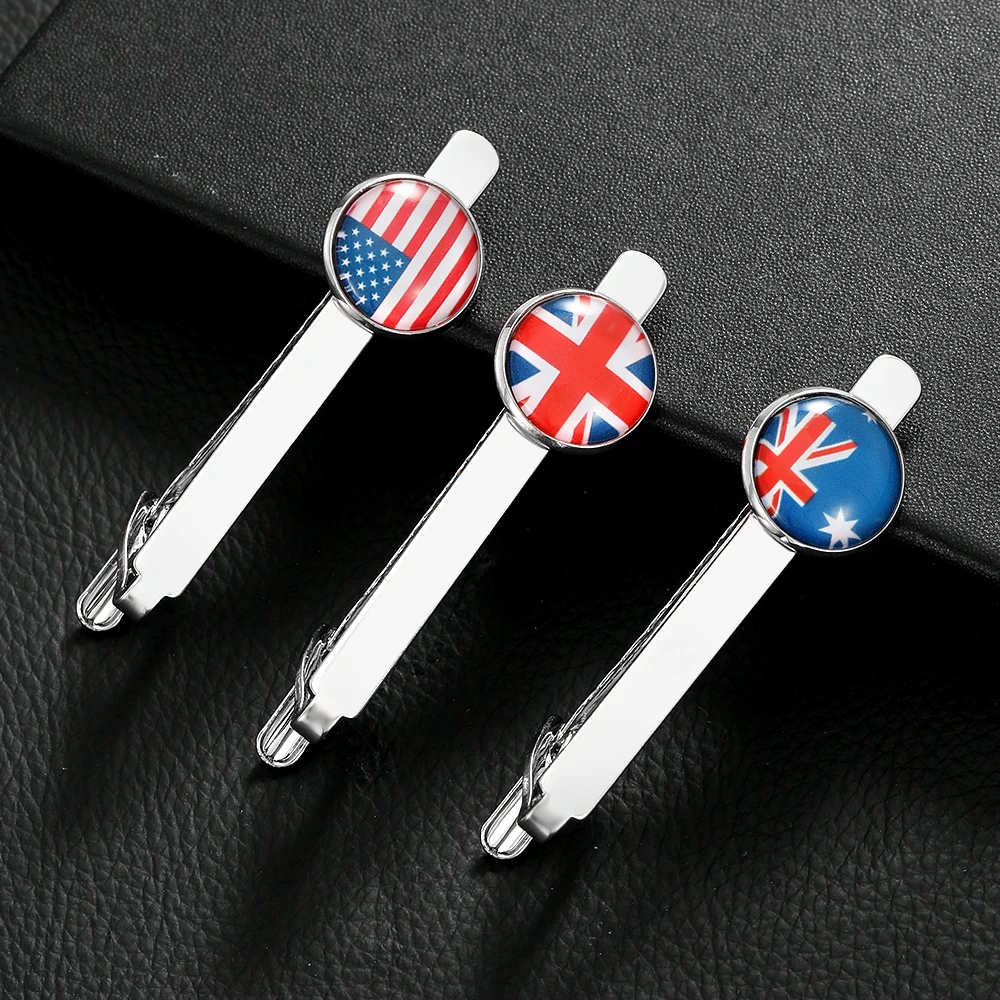 Classic National Flag Pattern Charm Tie Clip USA Britain Germany France Canada South Korea Australia Mens Jewelry