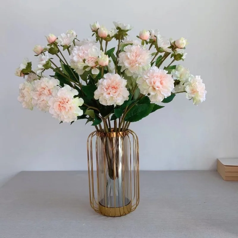 

European Style 3/5/7/9pcs Simulated 3 Head Small Branch Spring Butterfly Peony for Photography Props Home Outdoor Decoratoin