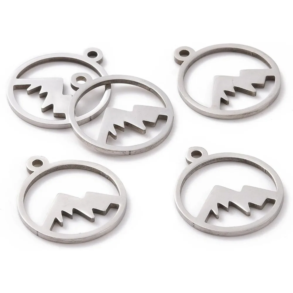 5Pcs Mountain Charms 17x14.5x1mm 201 Stainless Steel Laser Cut Mountain Pendants Hollow Flat Round Mountain Range Charms