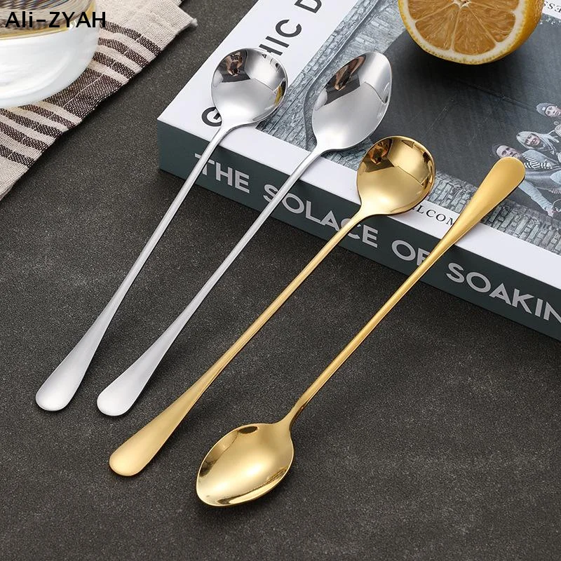 【A3YH】6PCS Coffee Spoon Long Handle Ice Cream Dessert Tea Spoon For Picnic Drinkware Tableware Kitchen Set Supply