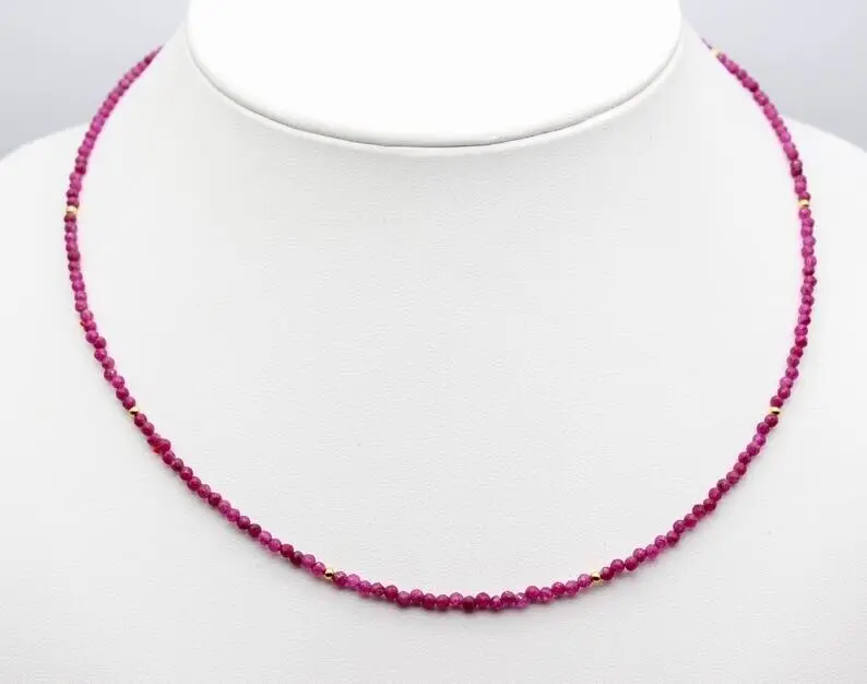 

Red Ruby Faceted Round 2MM AAA++ Gemstone Beads Improved Confidence Necklace 18"