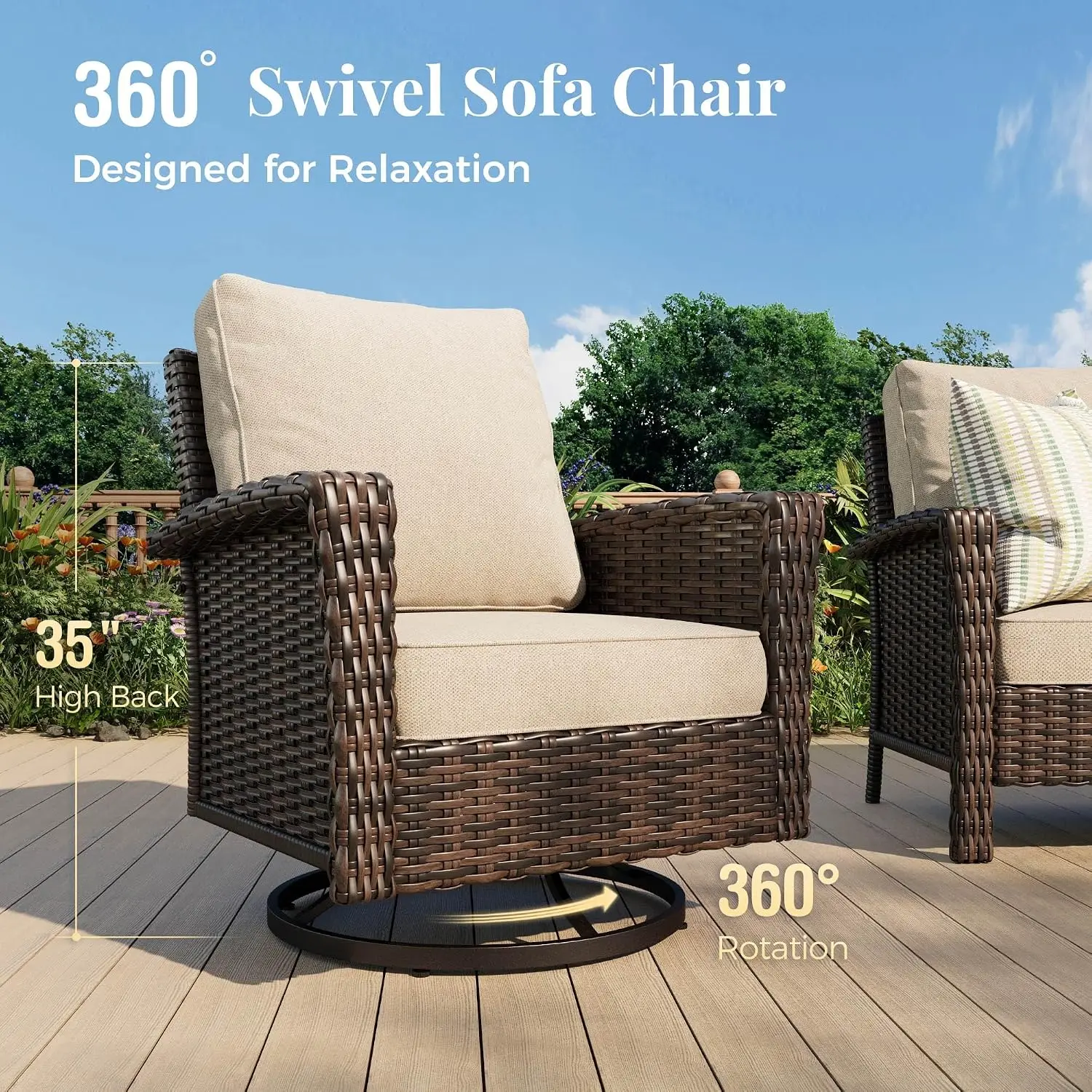 High Back Swivel Patio Furniture Set 6-Piece Beige Outdoor Dining, Customized