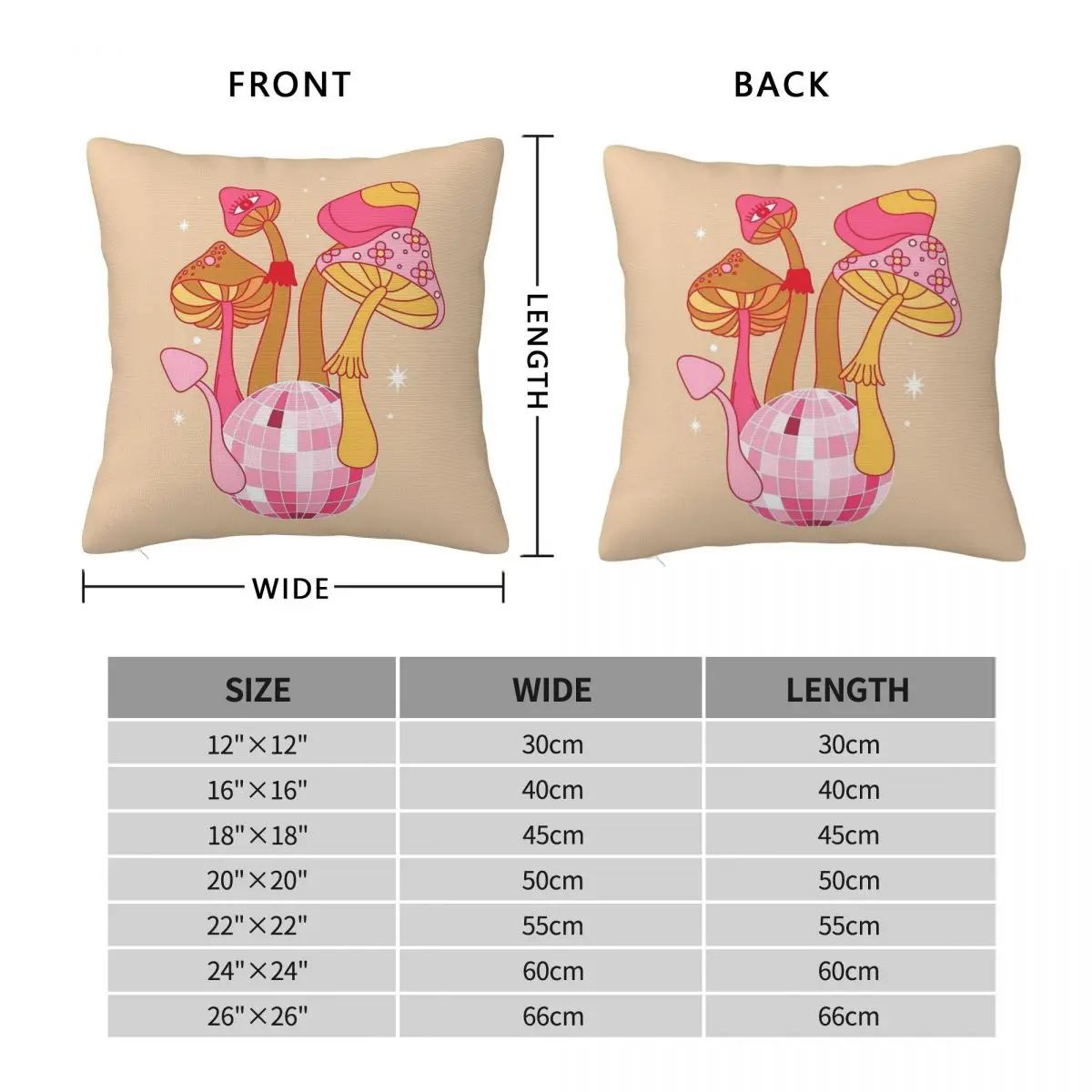 Groovy Mushrooms Disco Ball Square Pillowcase Polyester Linen Velvet Creative Zip Decorative Throw Pillow Case Bed Cushion Cover