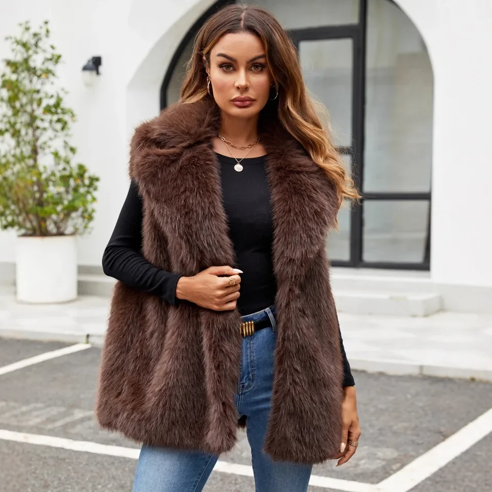 2025 New Faux Fur Stand Collar Sleeveless Warm Vest Women Fox Fur Waistcoat Casual Versatile Coat