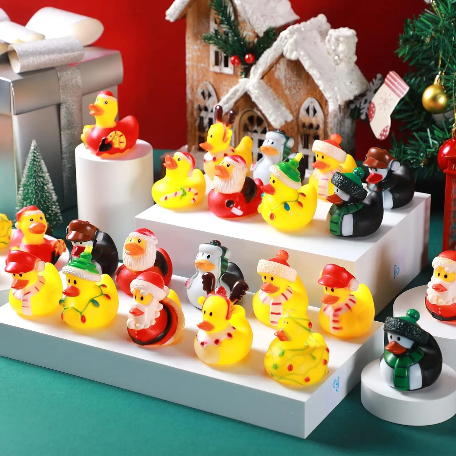 52-pak świątecznych gumowych kaczek luzem dla dzieci Zabawne gumowe gumowe kaczki świąteczne Jeep Ducks for Ducking Floater Duck Christmas