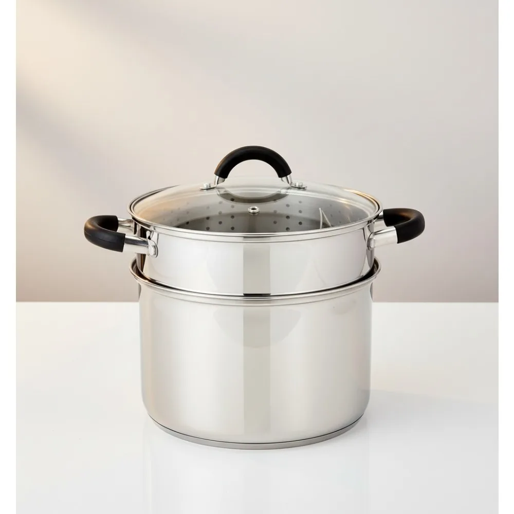 

12-квартальная макаронная плита из нержавеющей стали со стеклянной крышкой и силиконовыми ручками — быстрое равномерное нагревание для домашних повара