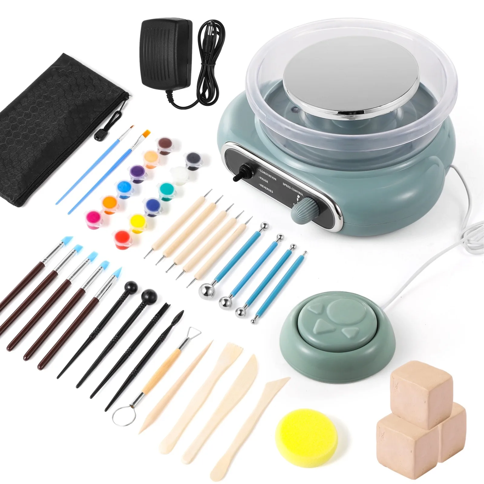 

Mini Pottery Wheel Kit Turntable Electric Pottery Wheel Clay Making Pottery Machine With 24 Pottery Shaping Tools And Paint Set