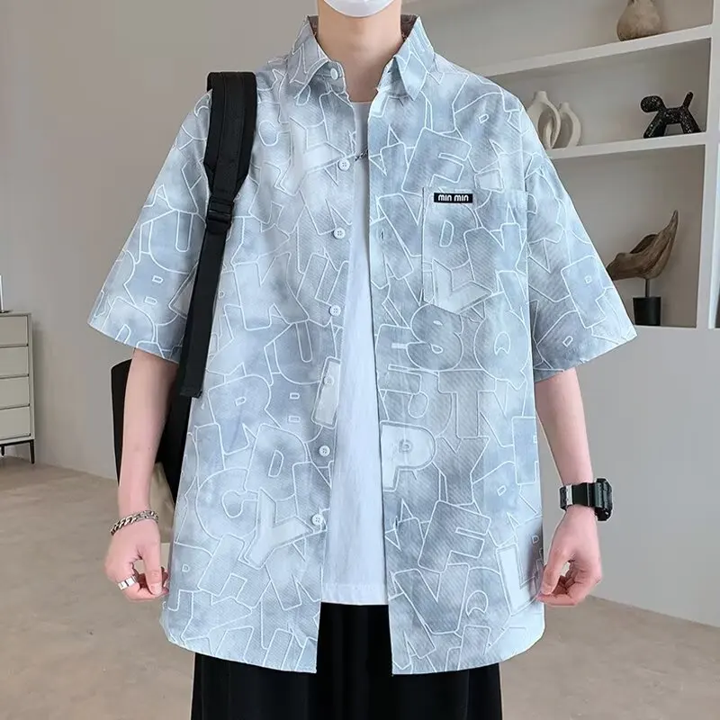 New Shirts for Men Patchwork Graphic T-shirts Men's Clothing Summer Casual Short Sleeved Daily Tops Loose Oversized Shirt 2026