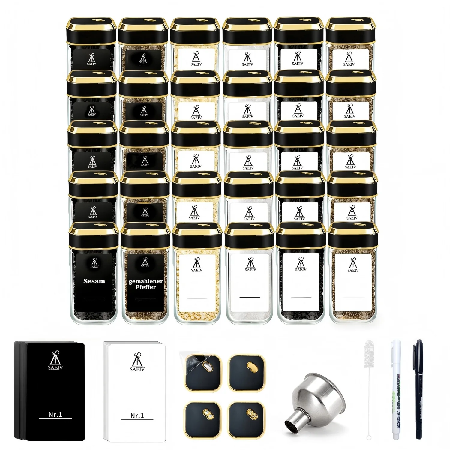 SIAZIH Versiegelte Gewürzgläser mit Deckel, 12/24-teiliges 120ml Glasgläser-Set, komplett mit Etiketten, Trichter und Bürste, Gewürz-Organizer für die Küchen-Gewürzaufbewahrung, Gewürzgläser. – Detail 11