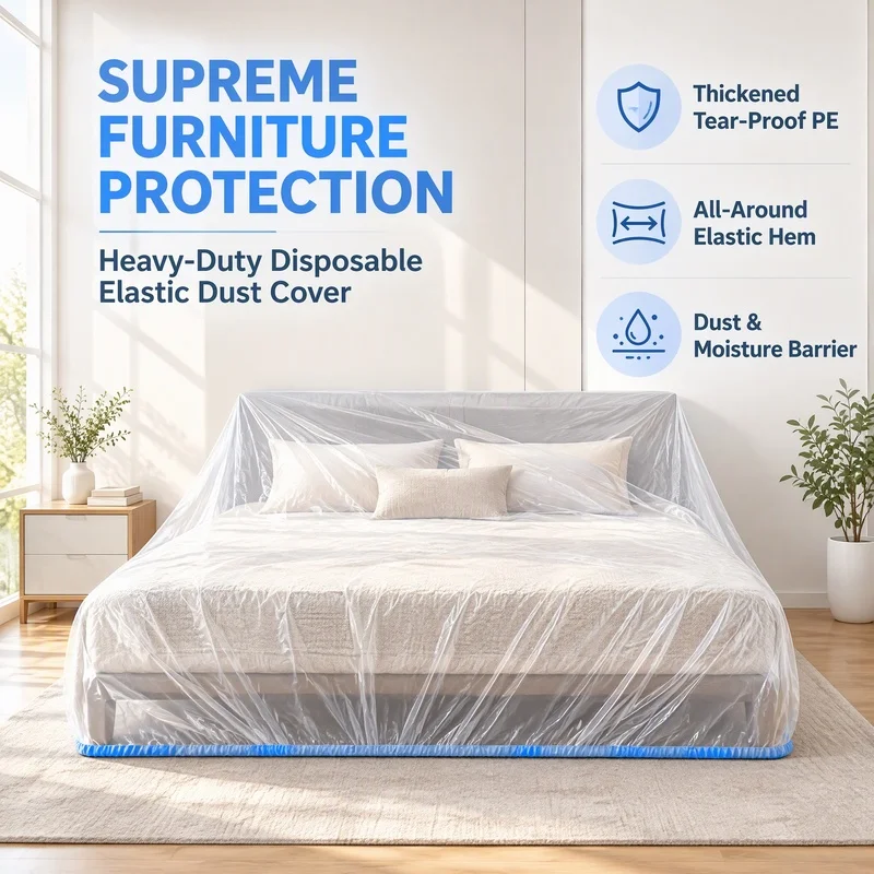 2 One Pack Fitted bed cover dust cover Thickened PE Transparent Dust-proof, stain-resistant, and dirt-repellent protection Bed m