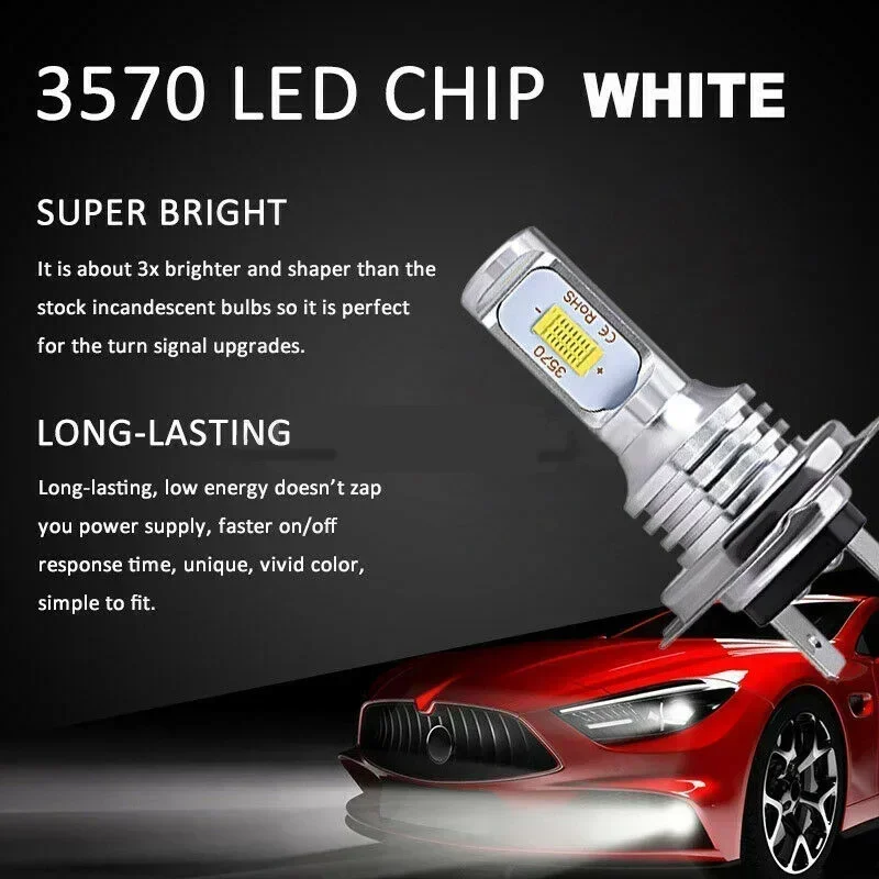 

2PCS IP68 Waterproof Dustproof Grade High Low Beam 55W 8000LM 6000K DC 12-24V 3570 Lamp Beads H7 LED Headlight Bulbs Lights