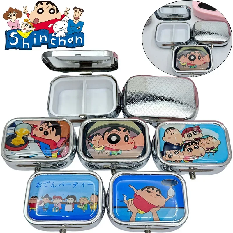 Crayon Shin-chan Mini Portable Pills Organizer Case 2 Grids Pill Box Tablet Storage Container Medicine Pill Case Drug Dispense