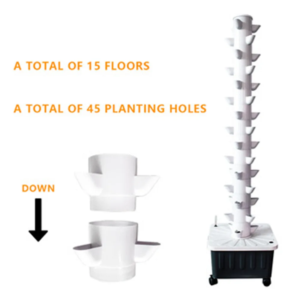 Imagem -03 - Camada de 45 Furos Torre Hidropônica Vertical Sistema de Cultivo Completo Kit Plantador de Jardim Vegetal Interior com Peças de Led Llight 15