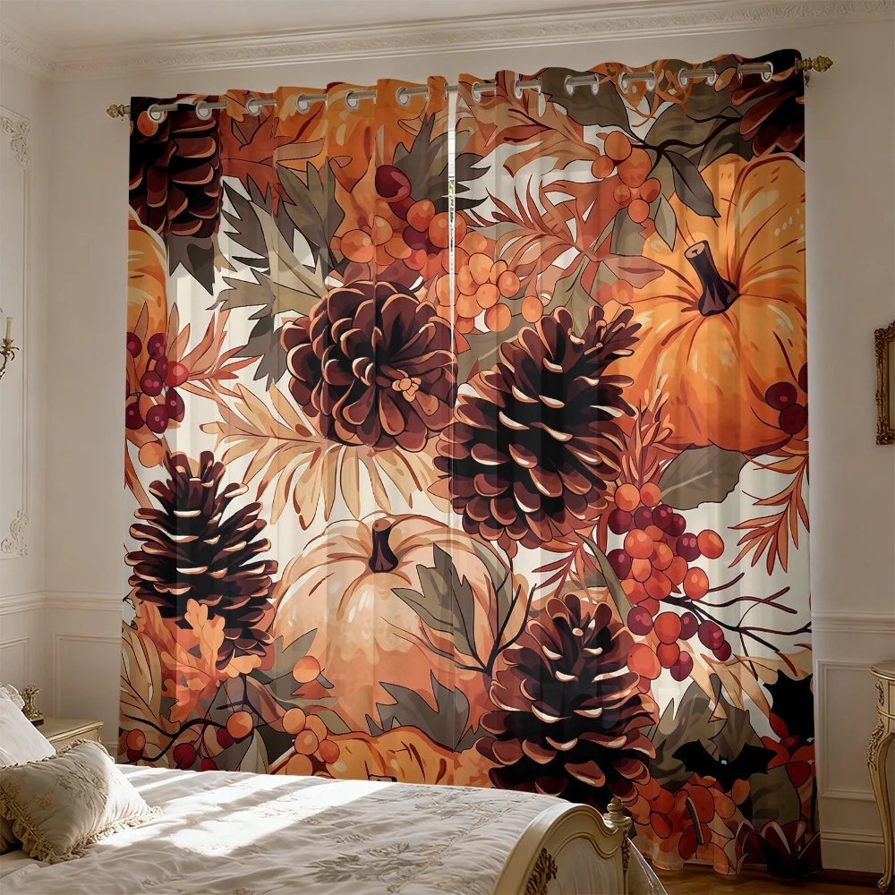 2pc autumn pinecone, pumpkin, berry-printed blackout curtains living rooms bedrooms, offering a stylish home decoration optio