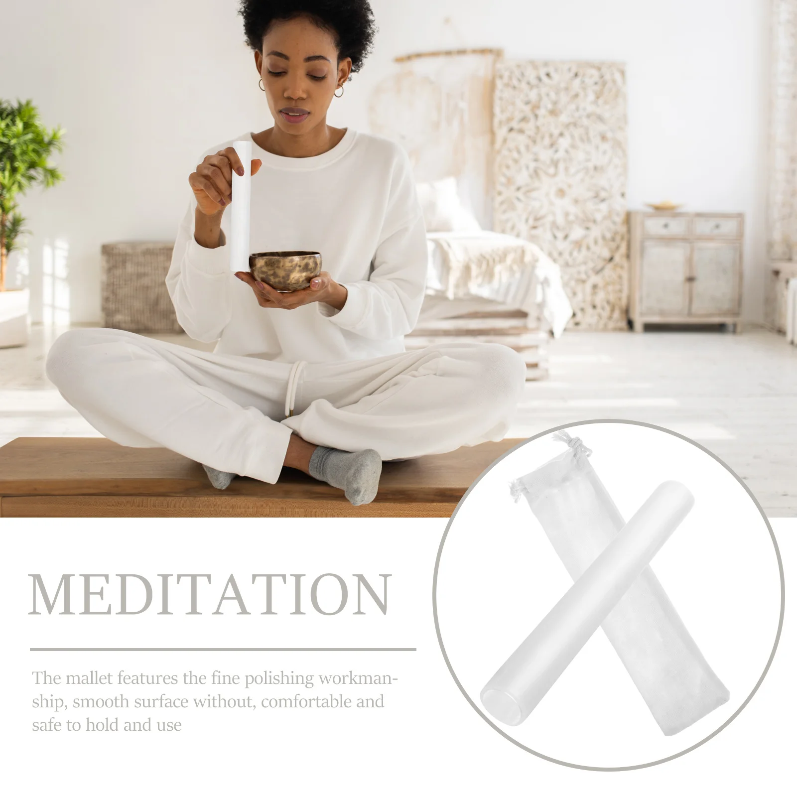 

Acrylic Singing Mallet Tibetan Buddha Sound Knocking Stick Durable Polished Clear Sound Easy Carry Meditation