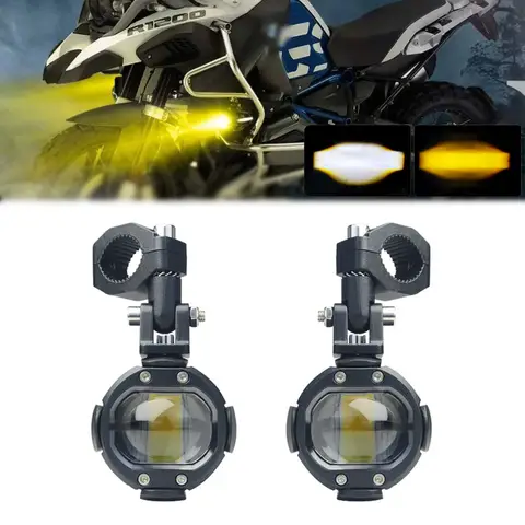 100W Motorcycle Headlight Fog Light Led Auxiliary Driving Lamp Dual Color Moto Spot Light For Honda-Kawasaki-Suzuki BMW F800GS