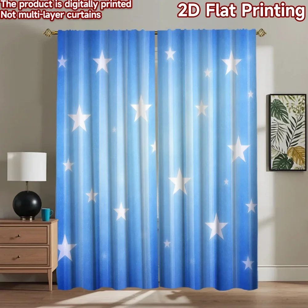Blue Starry Night Curtain Pair 2pcs Dreamy Galaxy Window Curtains Modern Bedroom Decor for Home Cottage Style Curtains