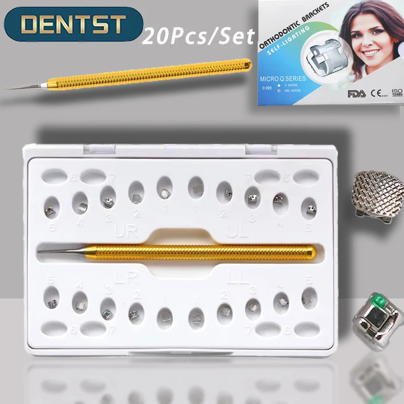 Dentst 20Pcs/Set 0.022 Dental Orthdontic Self Ligating Brackets Metal Braces Roth MBT You Can Choose Hook 345 Hook/No Hook