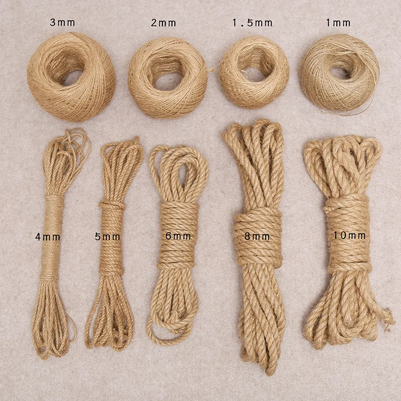 

1-14mm Natural Vintage Jute Rope Cord String Twine Burlap For DIY Crafts Gift Wrapping Gardening Wedding Decor Cat Climbing Bags