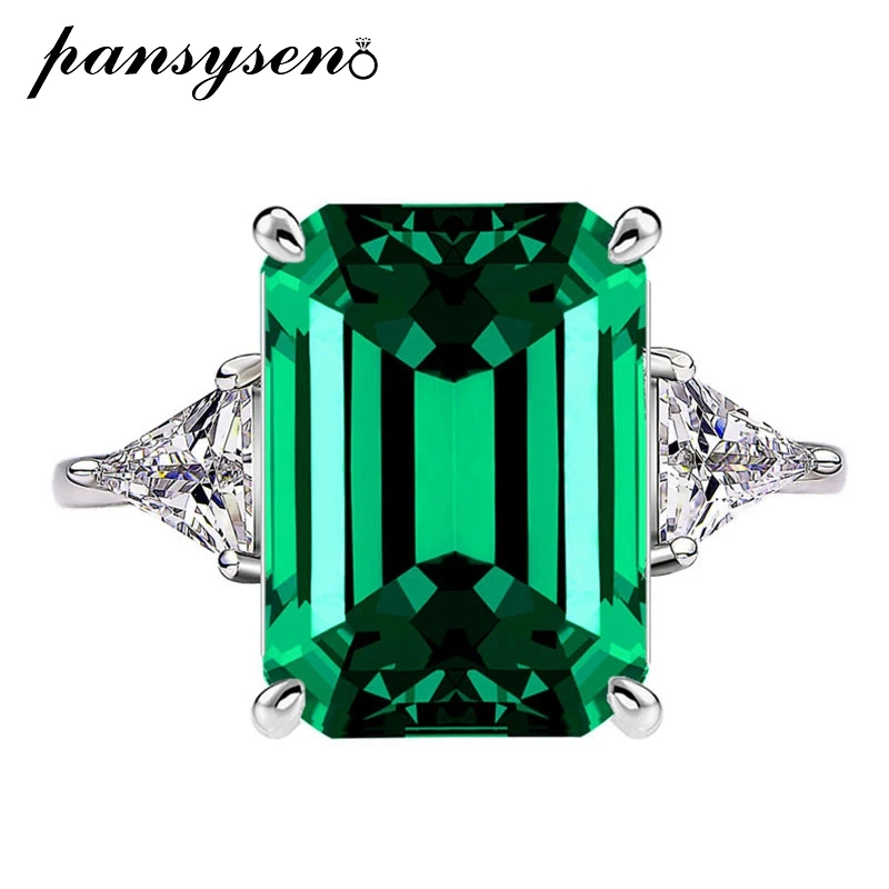 

PANSYSEN Vintage 925 Sterling Silver 10*14MM 6CT Emerald Paraiba Tourmaline Gemstone Ring for Women Men Fine Jewelry Wholesale