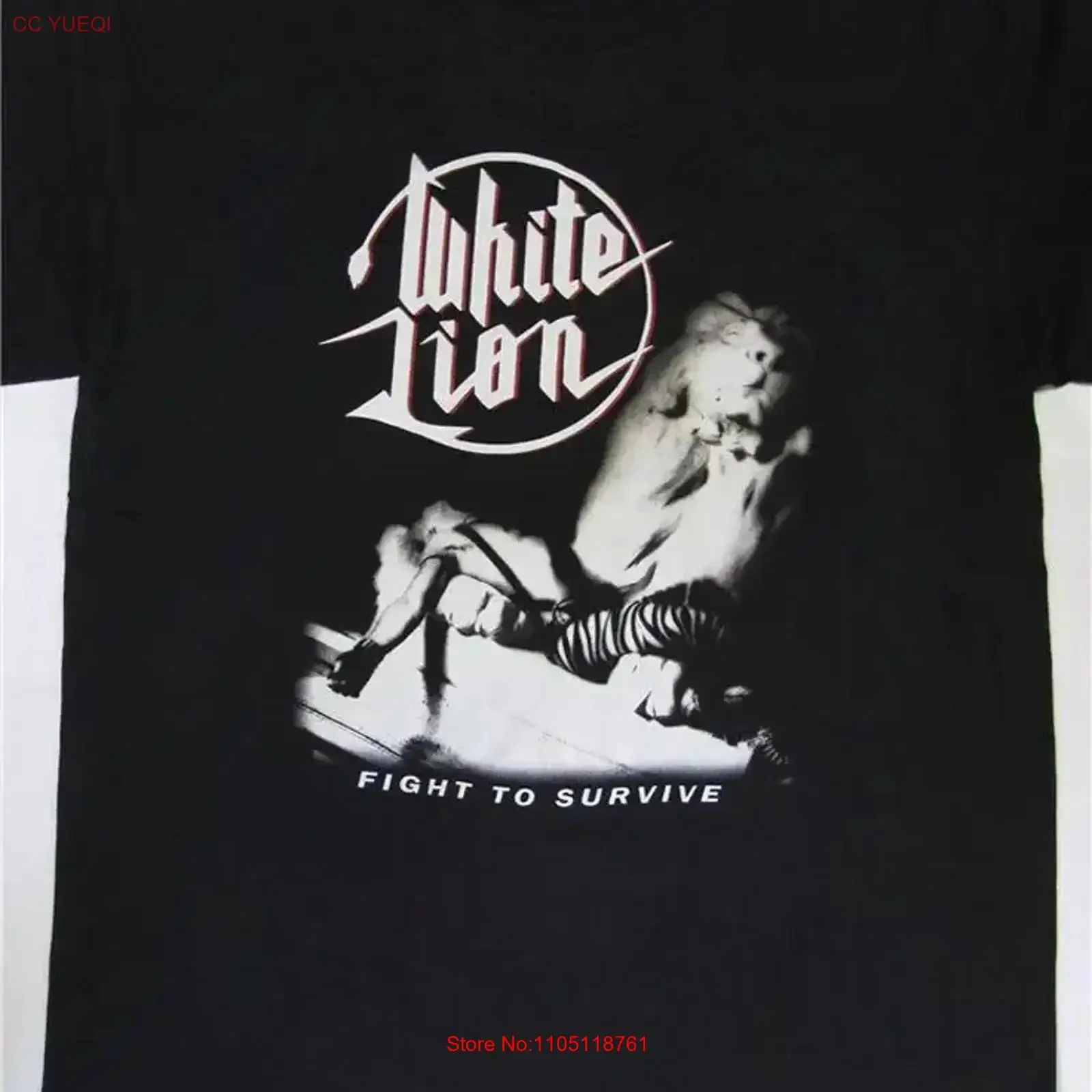 Camiseta Retro Fight to Survive White Lion Band, camiseta negra clásica S 3XL, Top gráfico de moda lavada vintage para uso diario