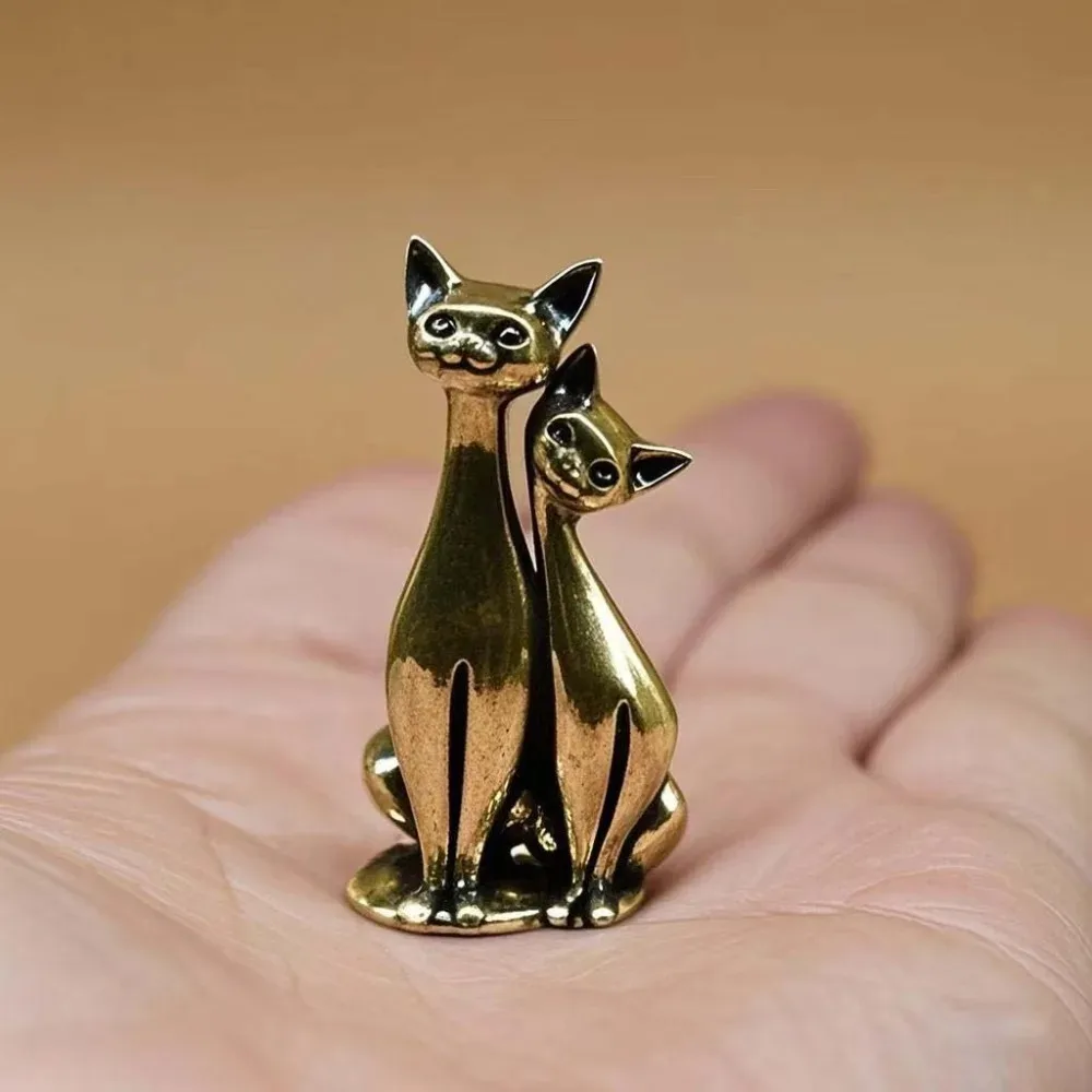 Vintage Brass Intertwined Loving Couple Cats Statue, Desktop Sculpture Figurine Ornament for Home Decoration