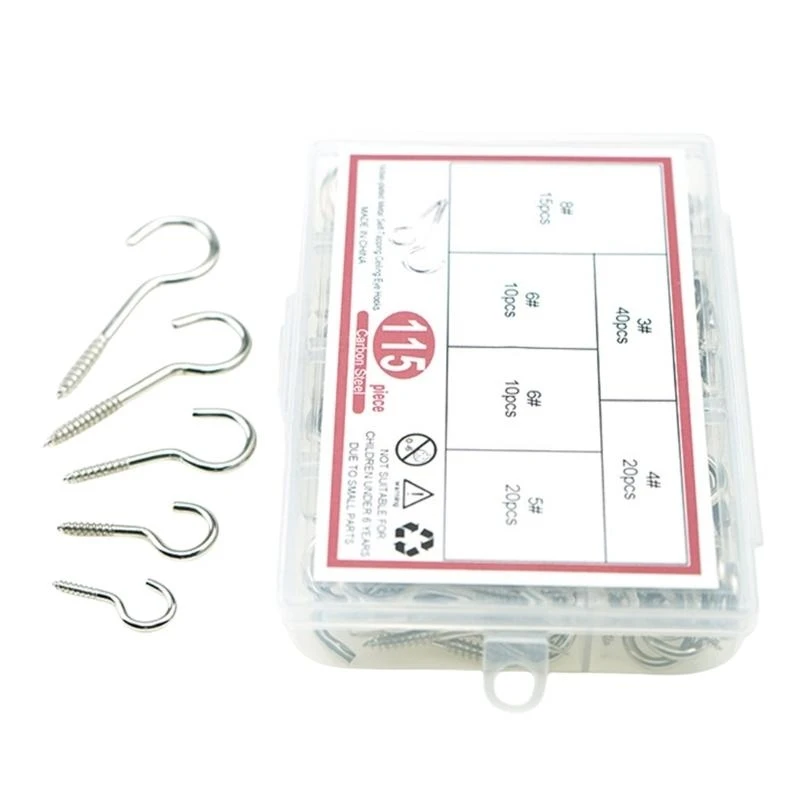 

115pcs Multipurpose Stainless Steel Hanging Hooks Assorted Sizes Ceiling Hook