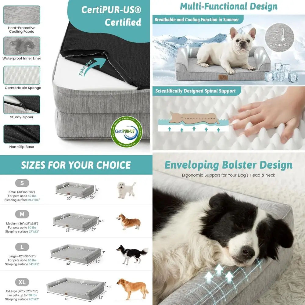 

Orthopedic Foam Dog Bed for Medium Dogs, Grey, with Sides, Removable Cover, Waterproof & Nonskid, 36L x 27W x 6.5H