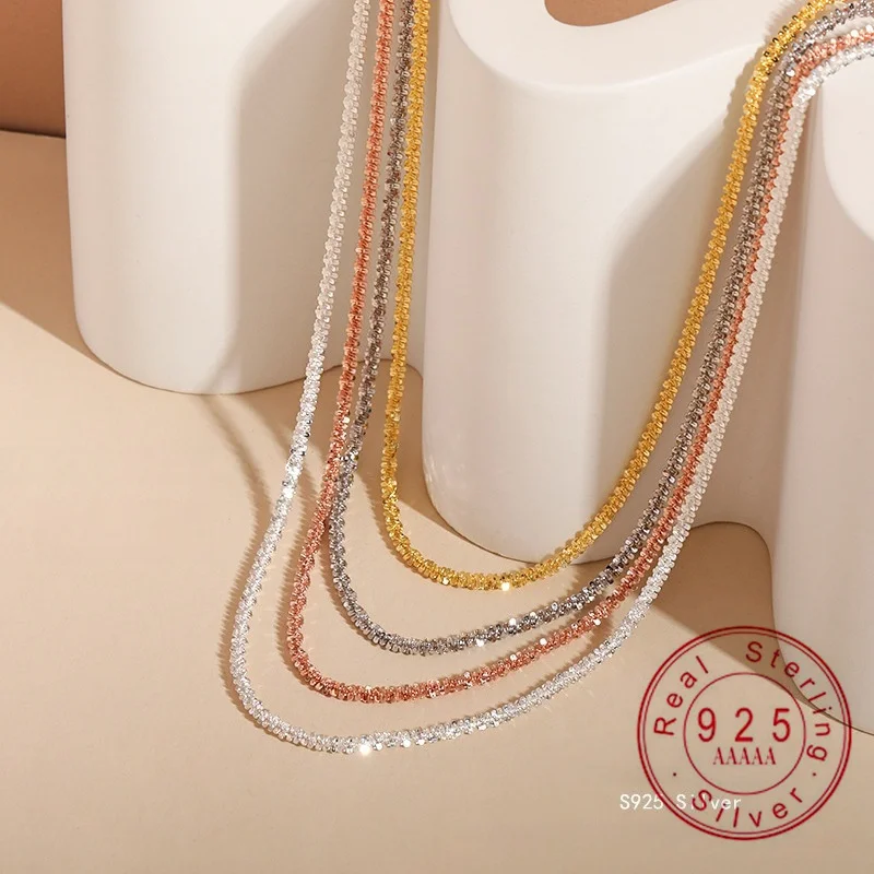 

925 Sterling Silver Sparkling Star Cauliflower Necklace | Hypoallergenic Shiny Clavicle Chain for Women Fine Jewelry