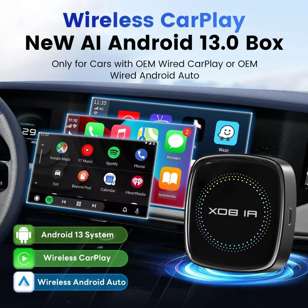 متوفر في المخزون 8 128 جيجا بايت Carplay Ai Box محول لاسلكي Miracast Mirroring 2025 Android Auto 8gb ram مع netflix و youtube Capabili