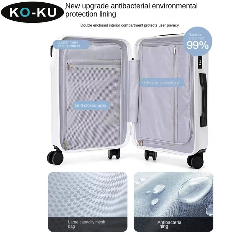 KO-KU Front Opening Luggage Upgrade Type-C Port Cup holder Women Small 20\