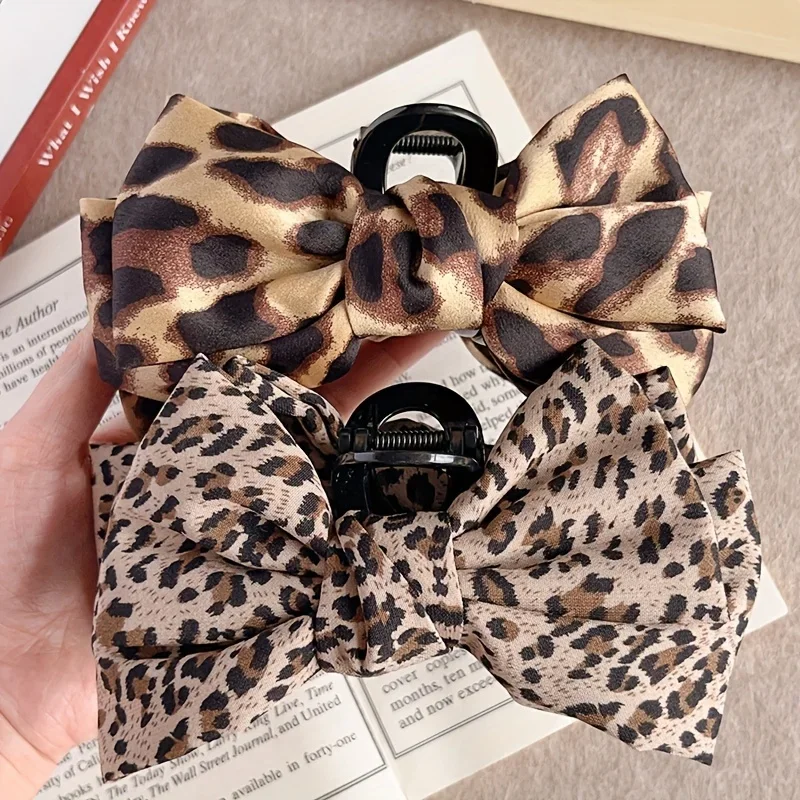 قطعة واحدة من مشبك شعر على شكل فيونكة كبيرة الحجم بطبعة الفهد للسيدات، إكسسوار شعر متعدد الاستخدامات