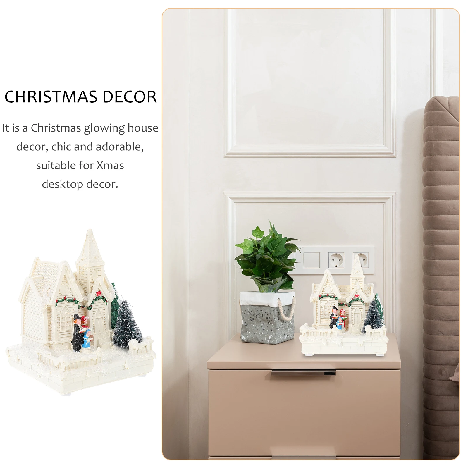 

1Pcs Xmas Resin House Decor Luminous Christmas Themed Glowing Desktop Ornament Festival Adornment Resin Xmas House Decor