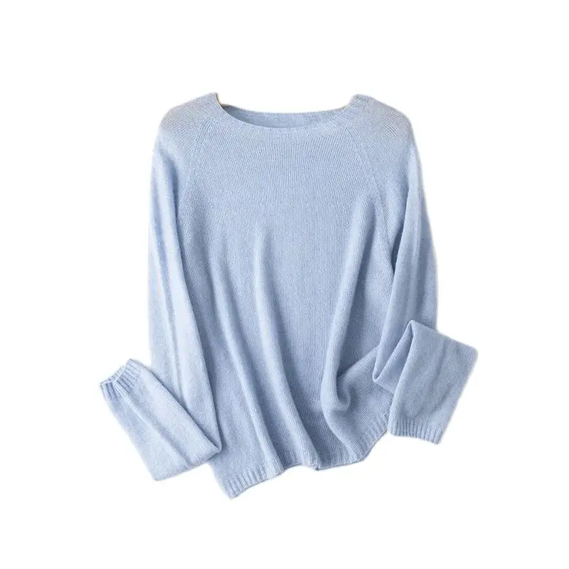 BirdTree, 53.9% Wool 5.5% Cashmere Elegant Sweater, Women O Neck Seamless, Thin Basics Knit Pullover, 2024 Summer Fall T47524QC