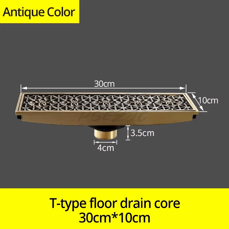 Rectangular All Copper Floor Drain European Style Hotel Bathroom Antique Carved Flower Anti Odor and Insect Proof Floor Drain