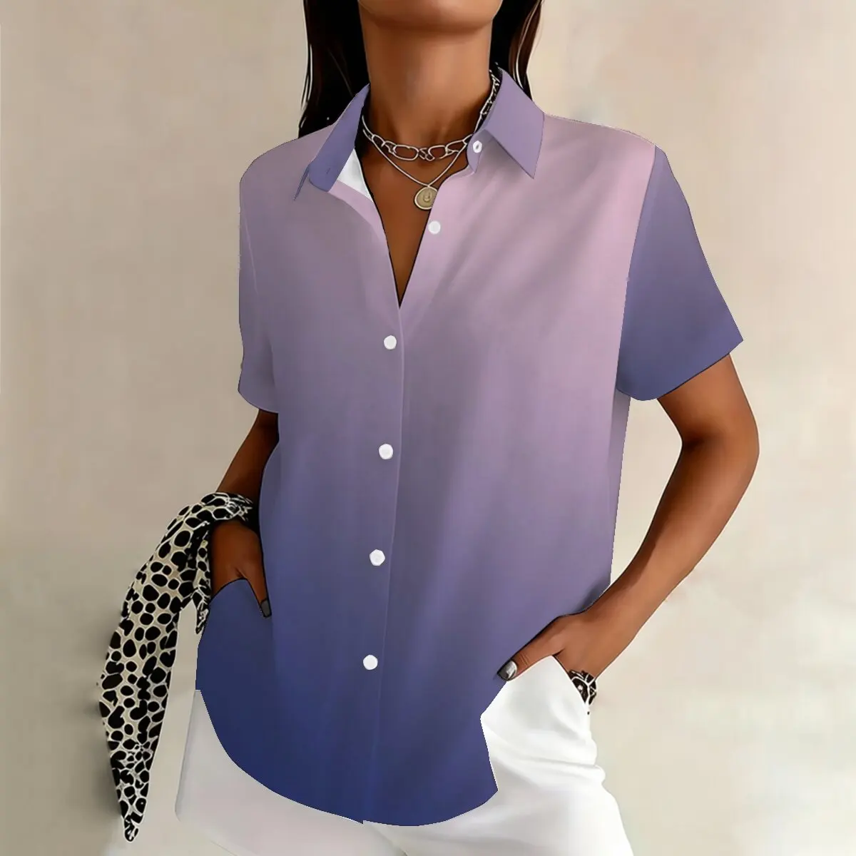 

Summer women's plus-size single-breasted shirt, fashionable and casual for business, social, street and dating occasions
