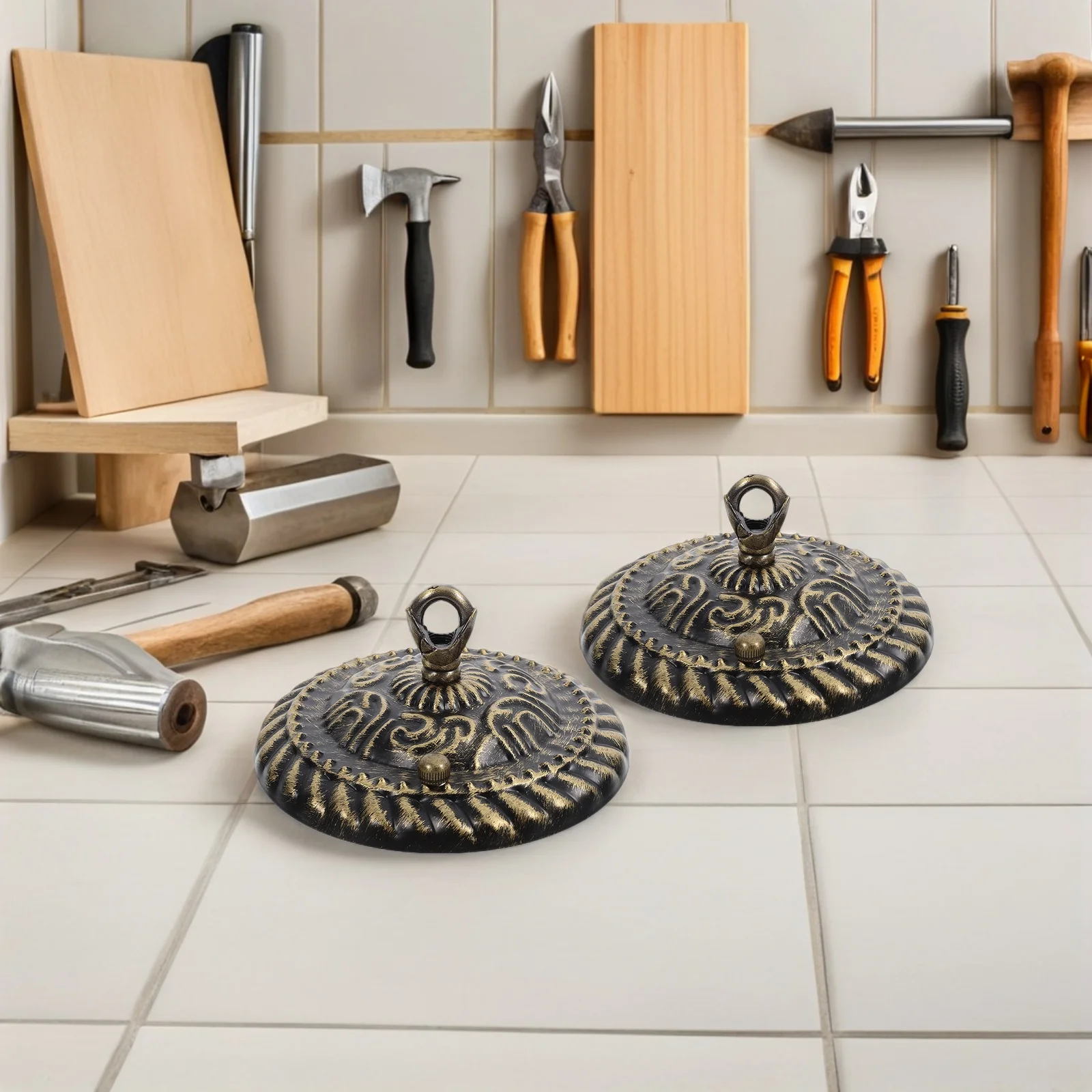 

2pcs Vintage Ceiling Canopy Plate: Decorative Metal Round Light Mount Cover For Pendant Lamp Fixture, Retro Hanging Lamp