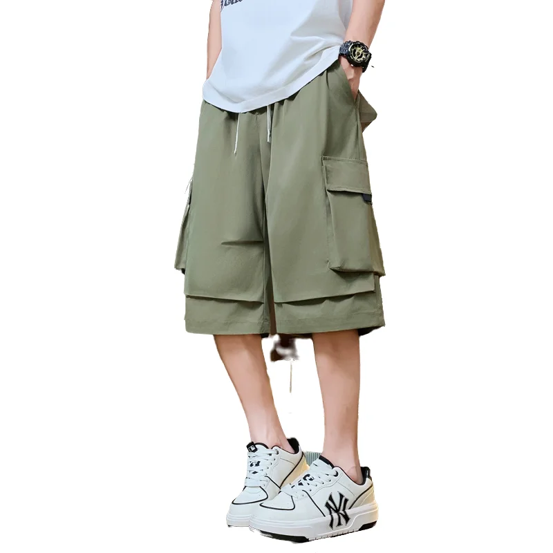 

Men's Lightweight Cargo Shorts New Summer Fashion Solid Color Multi Pocket Wide Leg 7-Point-Pants Streetwear Daily Sports Casual