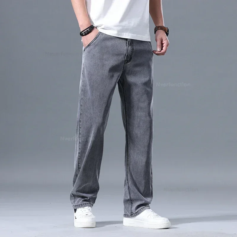 Lyocell Pants Men's 2024 Summer Clothes Ultra Thin Fashion Casual  Male Baggy Drape Straight Denim Trousers