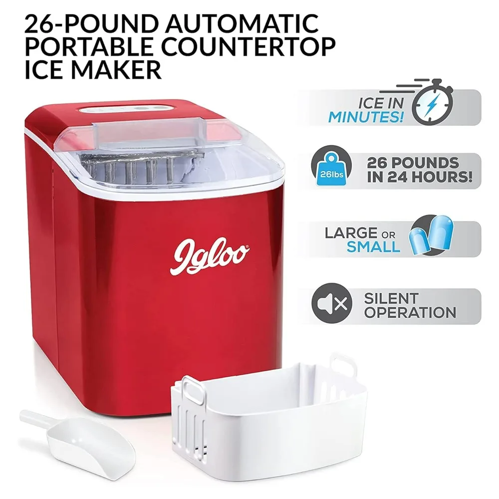 26-lb Automatic Electric Countertop Ice Maker - 9 Cubes in 7 Mins, With Scoop and Basket